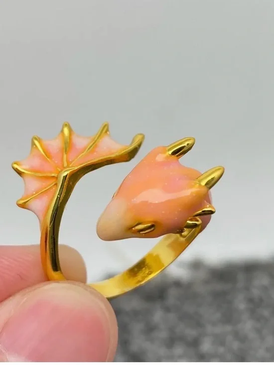 Gold-Plated Pink Dragon Wrap Ring - Elegant Women's Jewelry-Boutique-NEW - Picture 1 of 3